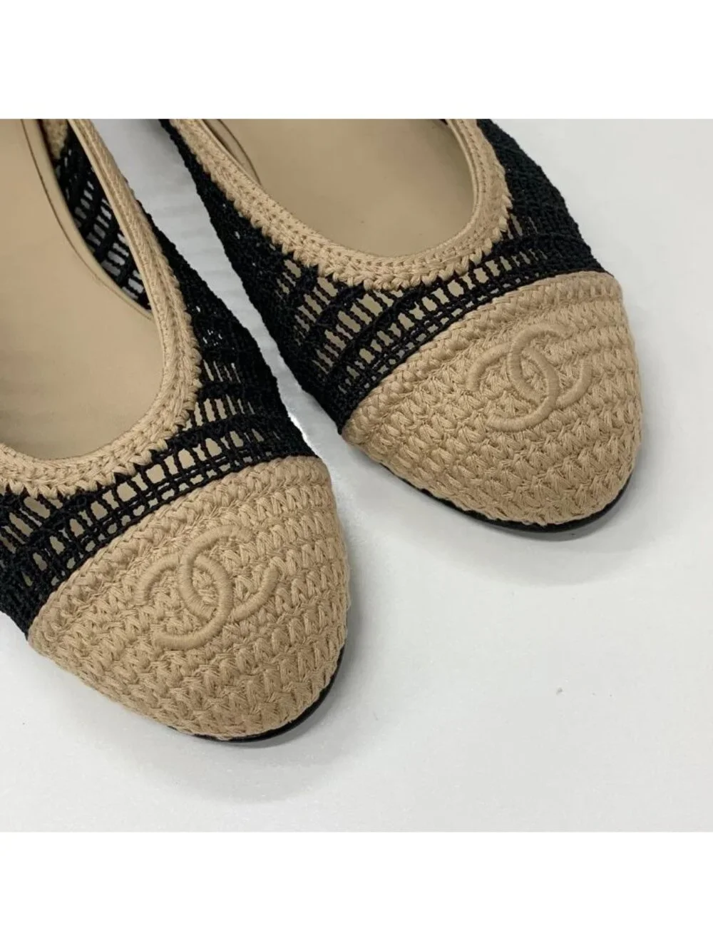 Chanel Ballerina CC Logo Raffia Ballet Shoes Beige